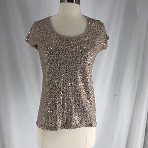 Calvin Klein Rosegold Sequin Embellished Short Sleeve T Shirt Tee Top Size S